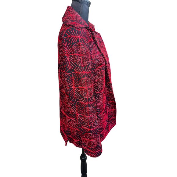 Allison W 100% Silk Jacket Jacquard Red Black Geometric Open Blazer Office City - Picture 4 of 11